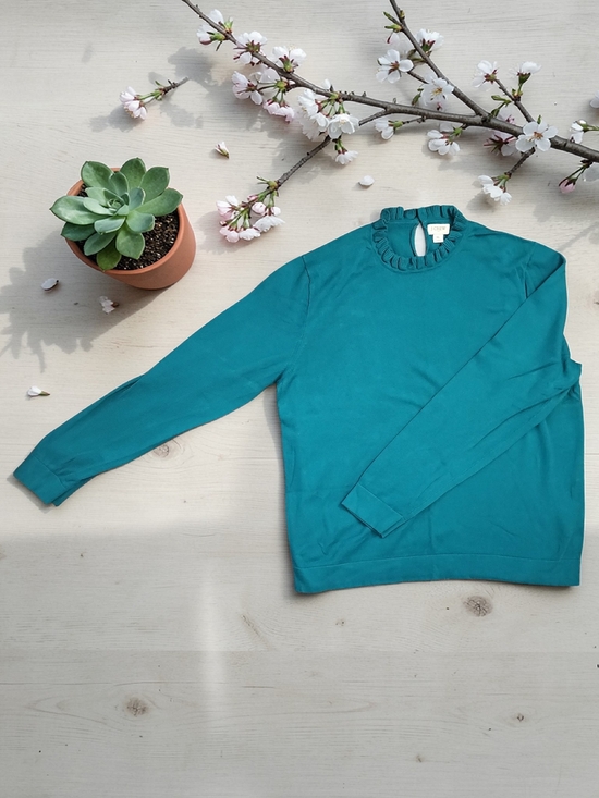 J. Crew Sweaters - Women's Teal Ruffle-Neck Crewneck Sweater